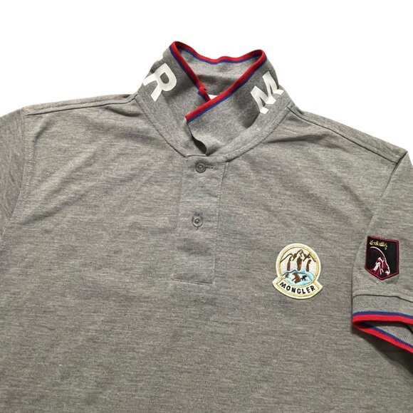 Moncler Polo Shirt Mens Medium Gray Slim Fit Knit Embroidered Logo - Picture 1 of 7
